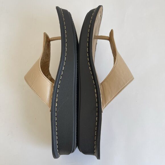 Alegria Womens Van 638 Tan Beige Leather Comfort Slide Thong Sandals Eu 40- US 9 - Picture 10 of 15